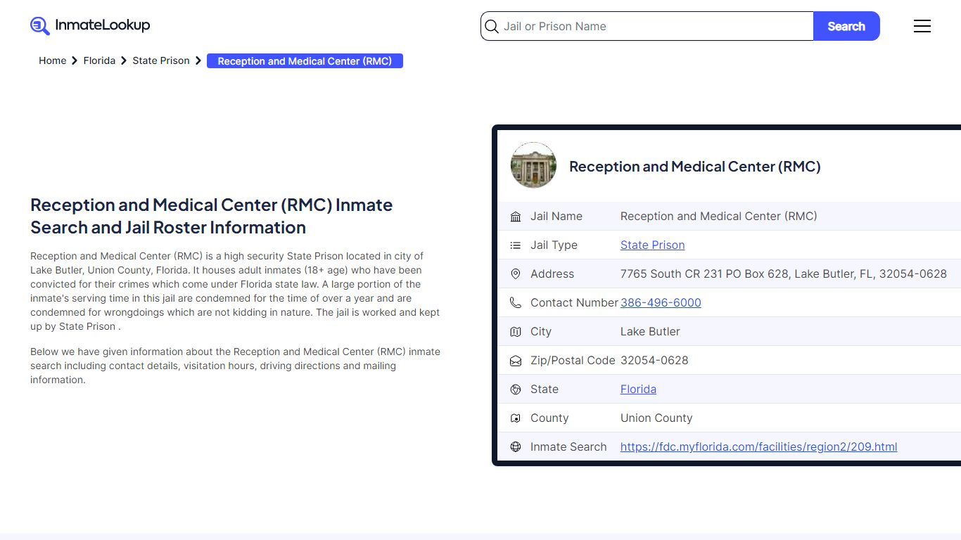 Reception and Medical Center (RMC) Inmate Search and Jail Roster ...