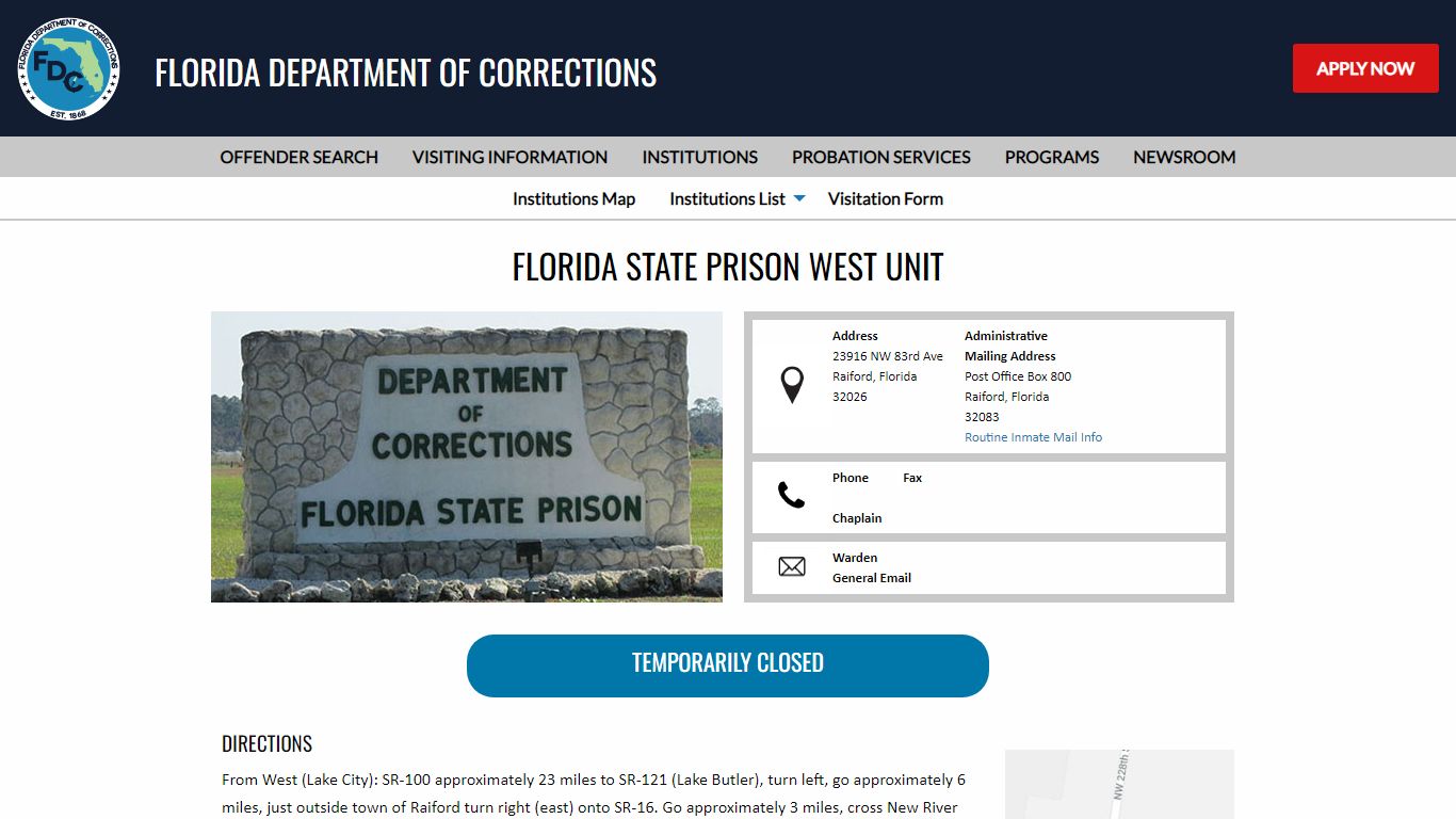 Florida State Prison West Unit -- Florida Department of Corrections