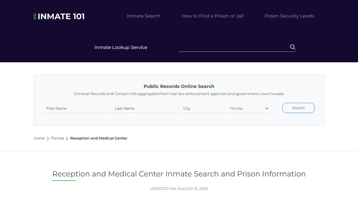 Reception and Medical Center Inmate Search, Visitation, Phone no ...